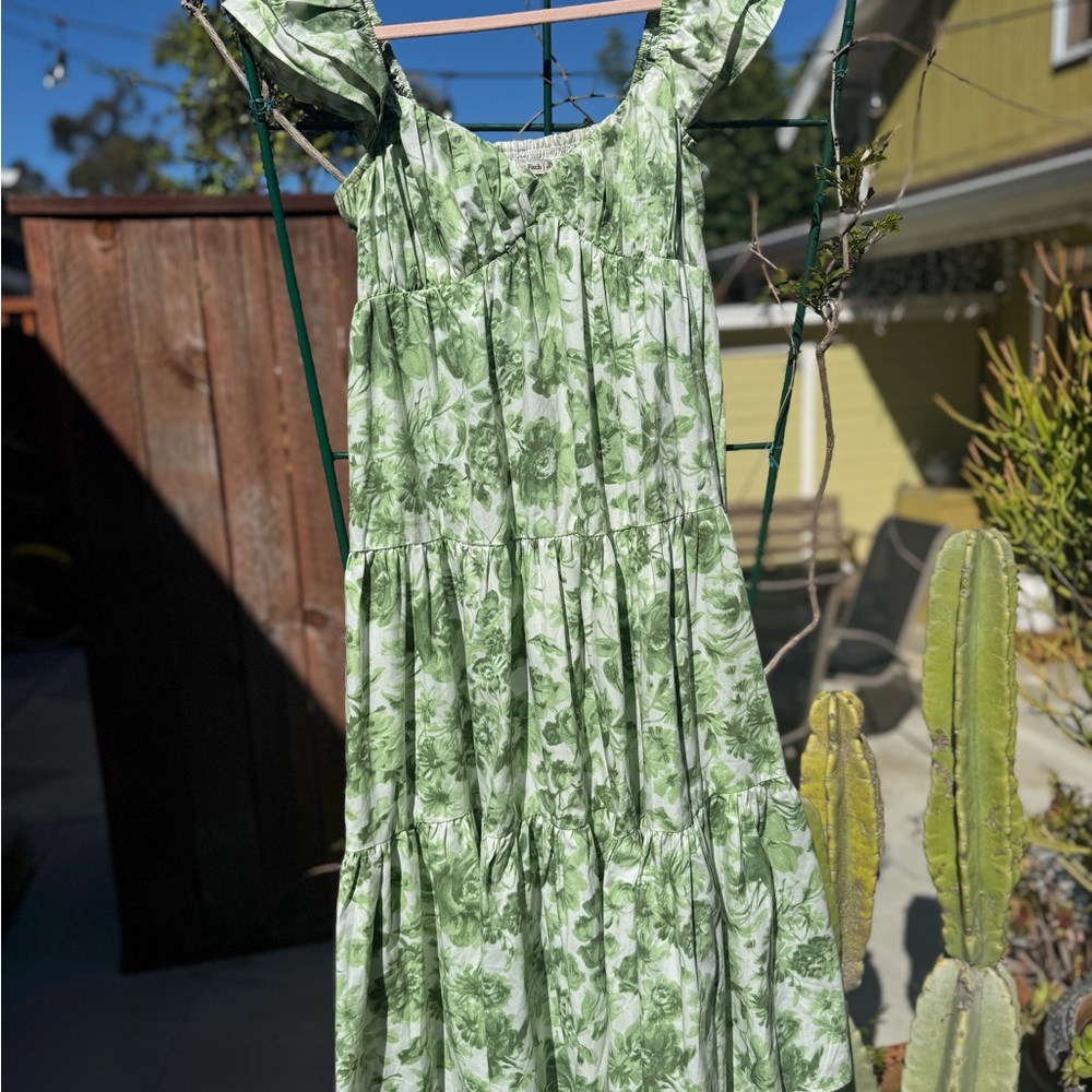 Abercrombie & Fitch green floral midi dress | size Small Petite